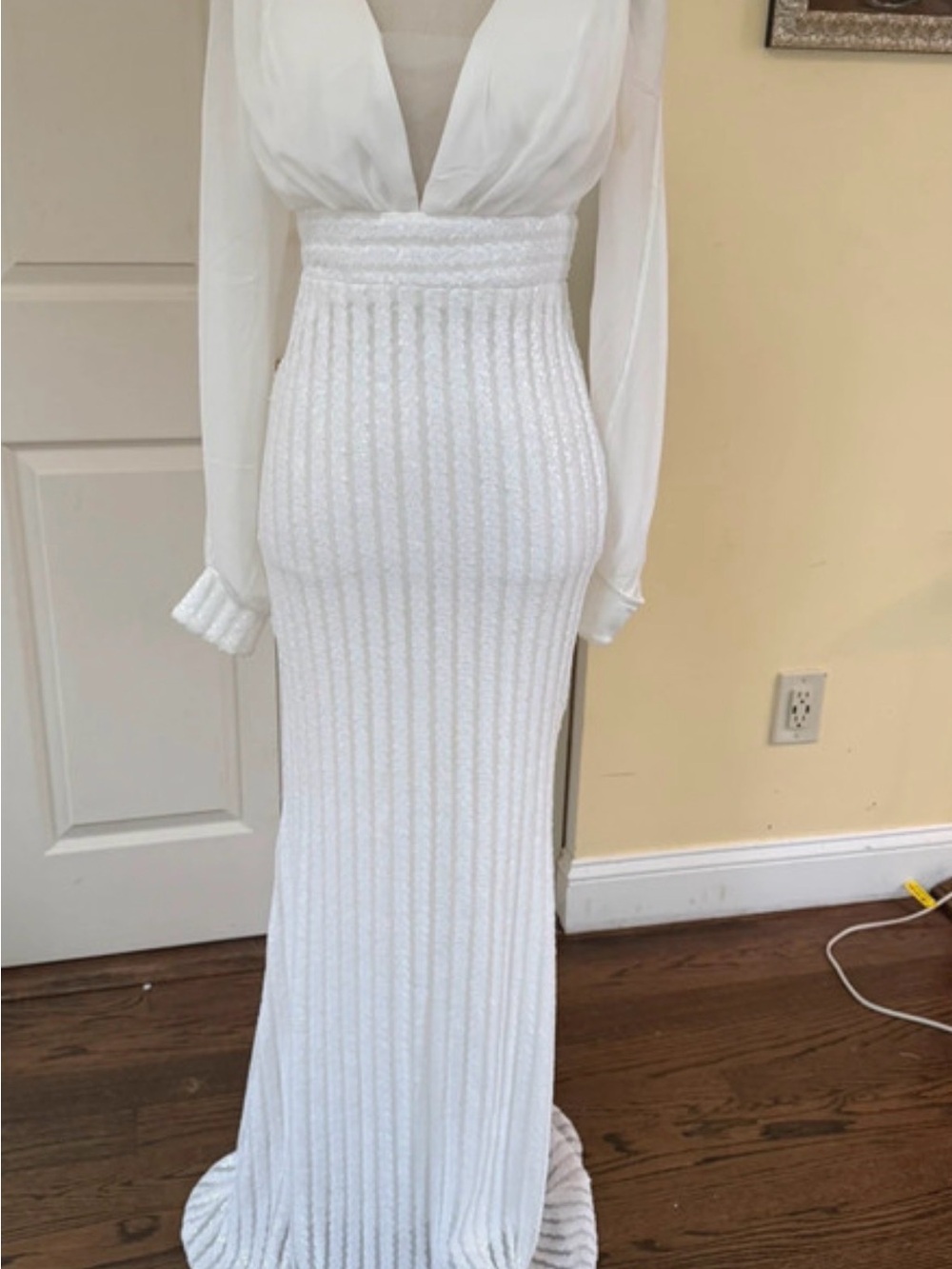 ASOS White Plunging V-Neck Long Sleeve Maxi Dress